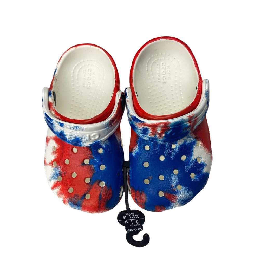 Crocs Kids Classic Toldder Tie-Dye Graphic Clog Blue/ Red/ White Size C5 - Picture 3 of 16